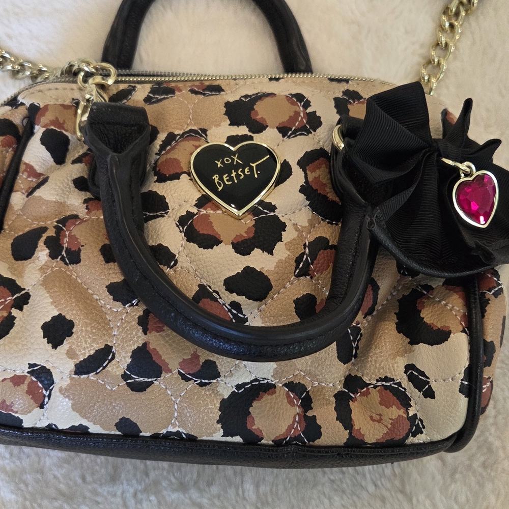 Betsey Johnson Leopard Print Satchel with Black and Gold Accents